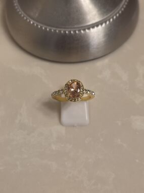 Gold CZ and Topaz Oval Cut Ring Size 9